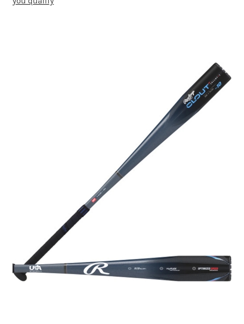 Rawlings Navy and Black Clout Alloy Baseball Bat 30" -10